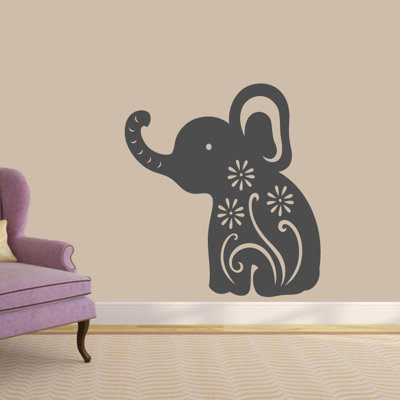 Décalcomanie murale éléphant floral