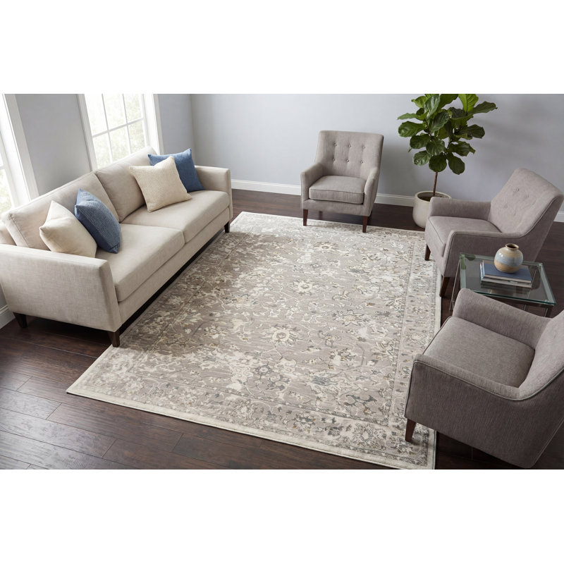 Lakena 12580-195 Crème / gris / bleu, Rectangle 6 pi 7 po x 9 pi