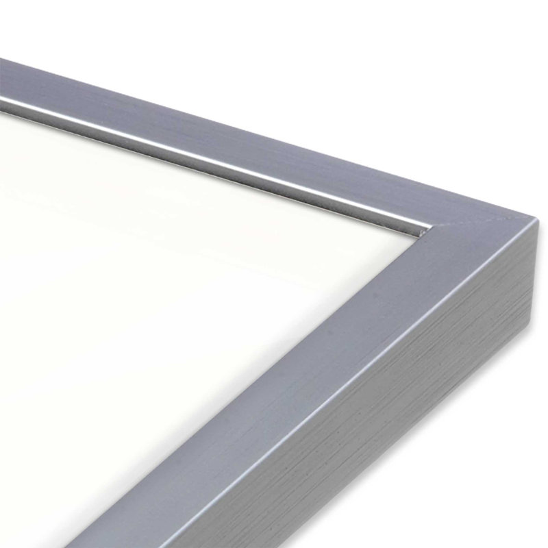 Élégantes feuilles grises I print, Encadrement de coin ouvert en chrome poli, H 37,25 po x l 25,25 po