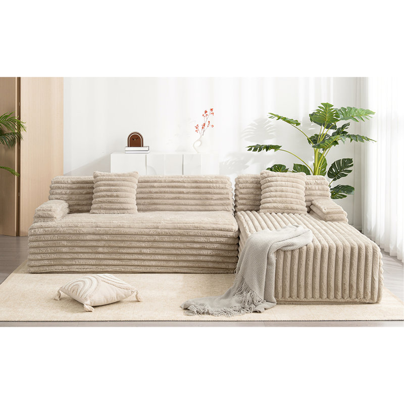 Canapé modulaire de 110 po pour salon, café. Combiné, revêtement en fausse fourrure de lapin, en forme de L, 3, modulaire Cozy Room, fourrure, en L, 3 sièges