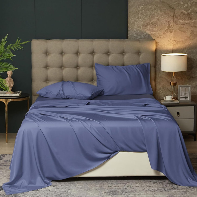 100% Tencel Cooling Sheets, 18” Deep Pocket Sheet set Silky Soft Lyocell Sheets, Grey, Queen Sheet Set with 2 Pillowcases