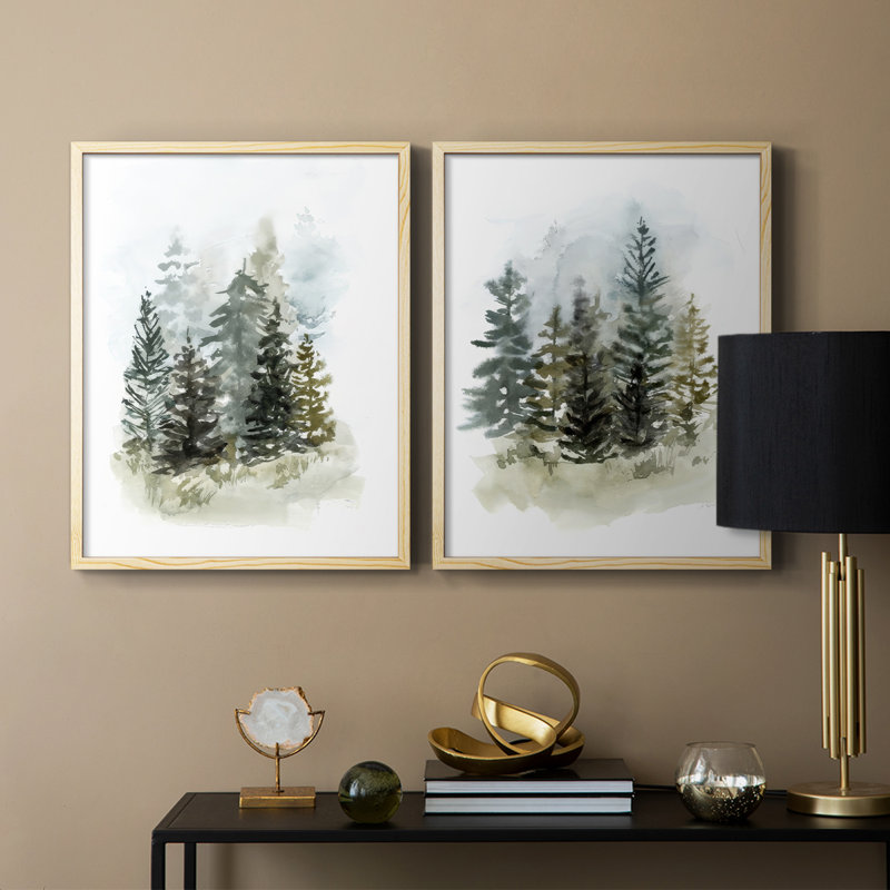 Impression encadrée Washy Treeline I-Premium - prête à être accrochée - aucun clou requis - aucun clou requis, Bois naturel