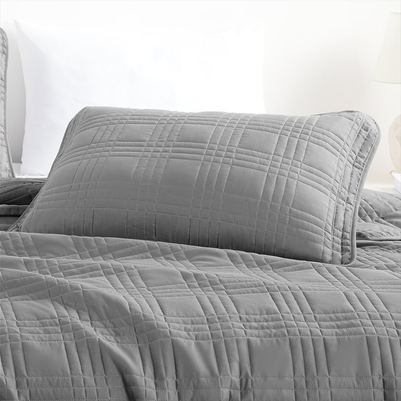 Lightweight Microfiber Reversible 3 Piece Coverlet / Bedspread Set, Queen Bedspread + 2 Standard Shams, Gray
