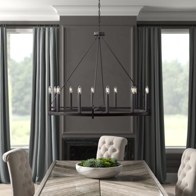 12 - Light Steel Dimmable Wagon Wheel Chandelier