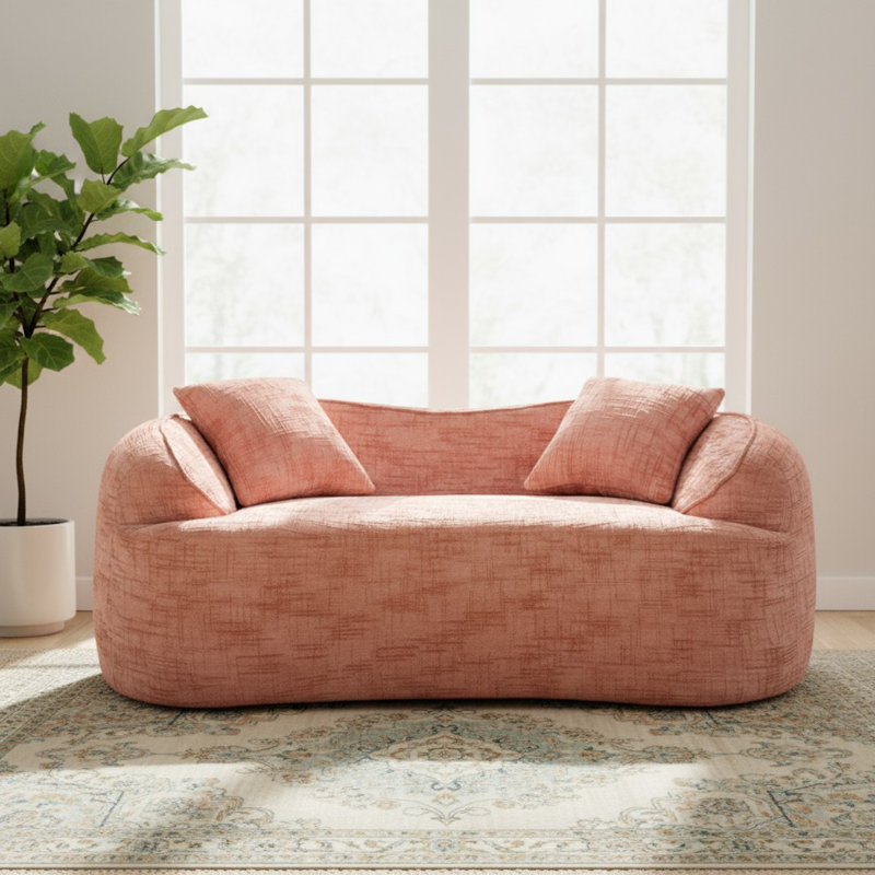 Canapé courbé 67 po avec accoudoirs rembourrés avec 2 coussins pour petit espace, salon, chambre à coucher, Rose