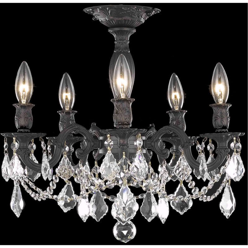 Rosalia Light French Marguerite Royal Cut Crystal, 5 Lights, Dark Bronze, 17" H x 18" W x 18" D