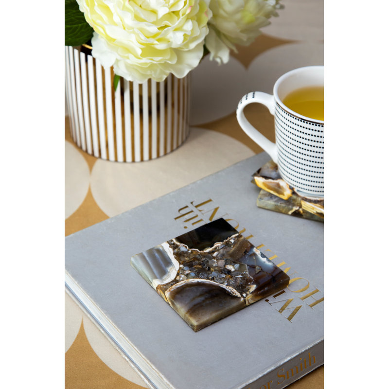 Black Square Agate Stone Coasters Set of 4
