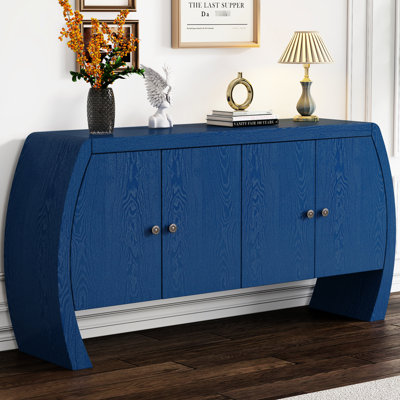 Armoire en placage de frêne bleu marine avec quincaillerie à quatre portes et cadre