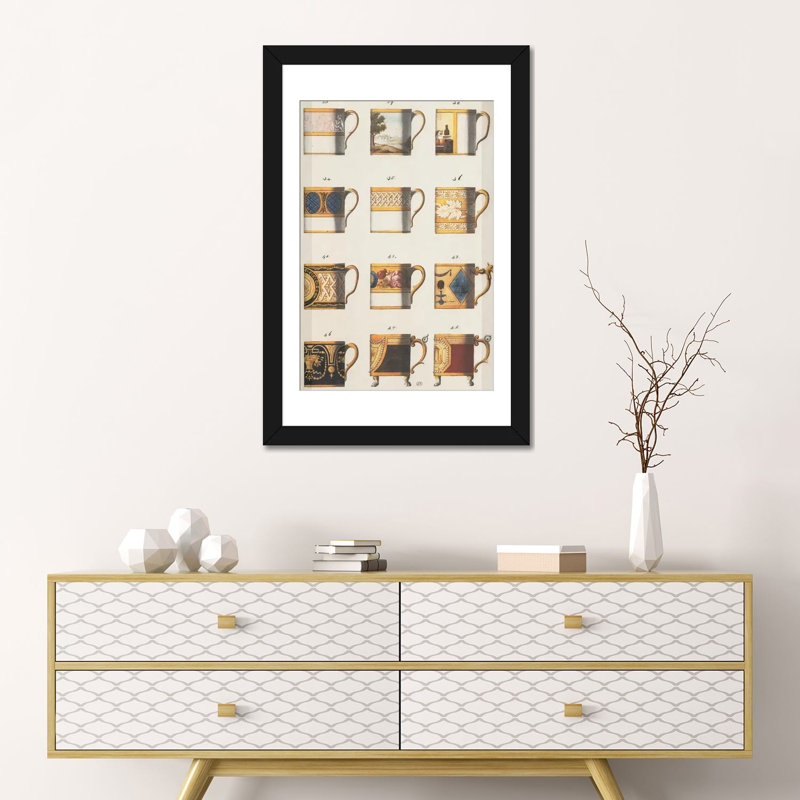 « tasses ii », impression sur toile, H 32 po x l 24 po x P 1 po, Papier d'art encadré noir, Blanc