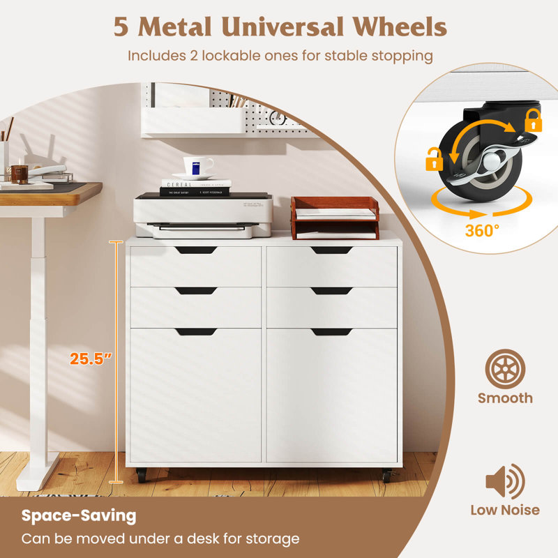4 Drawer File Cabinet Rolling Printer Stand With Wheels Wooden Chest Of Drawers