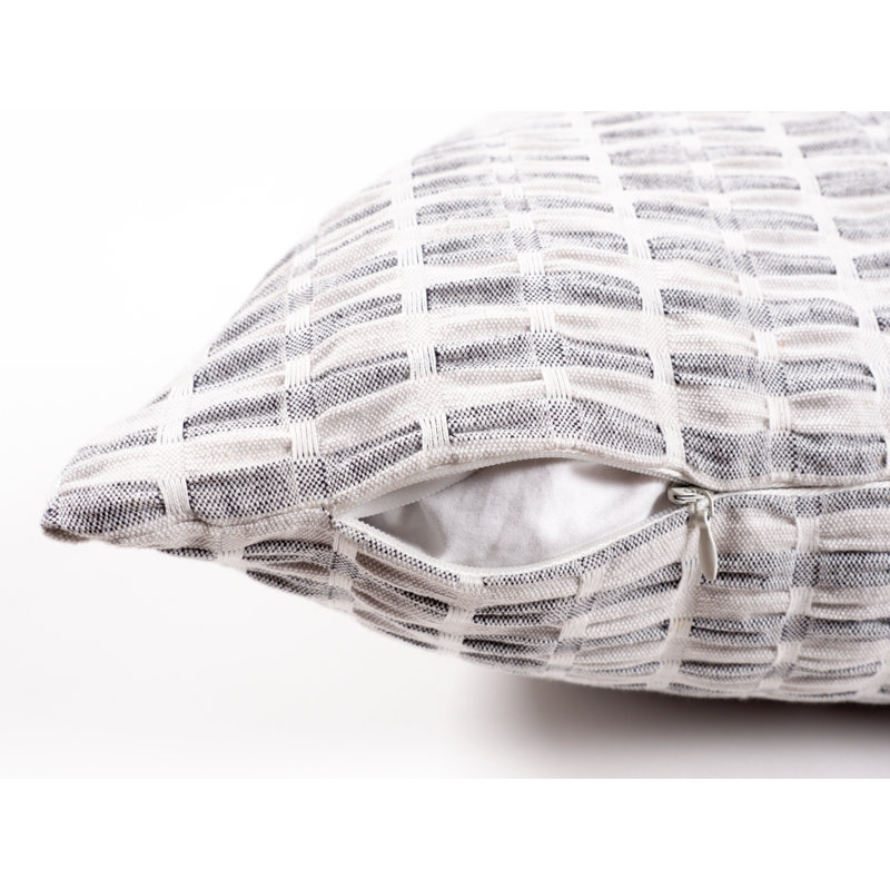  Pleated Please Throw Pillow With Feather Filled Insert, 20" x 20", Gray/White