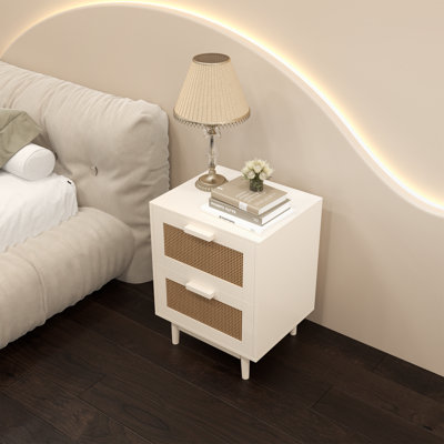 Rattan Nightstand with 2 Faux Rattan-Decorated Drawers by Hokku Designs