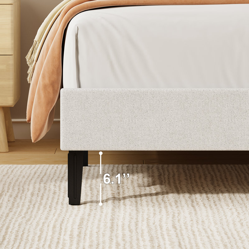 Bed Frames with Button Tufted Headboard, Linen Upholstered Bed with Wooden Slats Support, 90x190, White