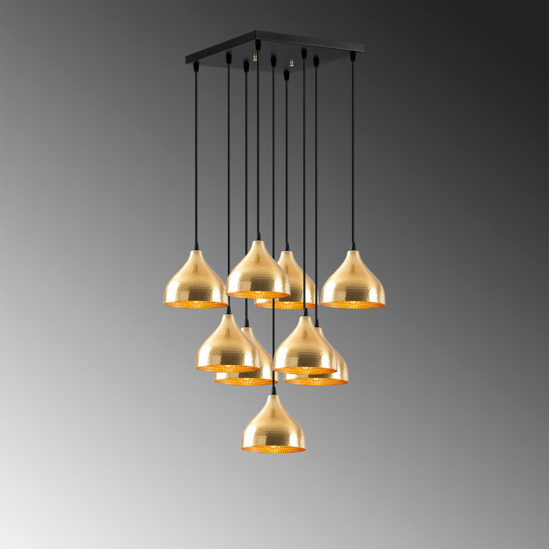 Mullein 9 - Light Black Cluster Pendant, Gold