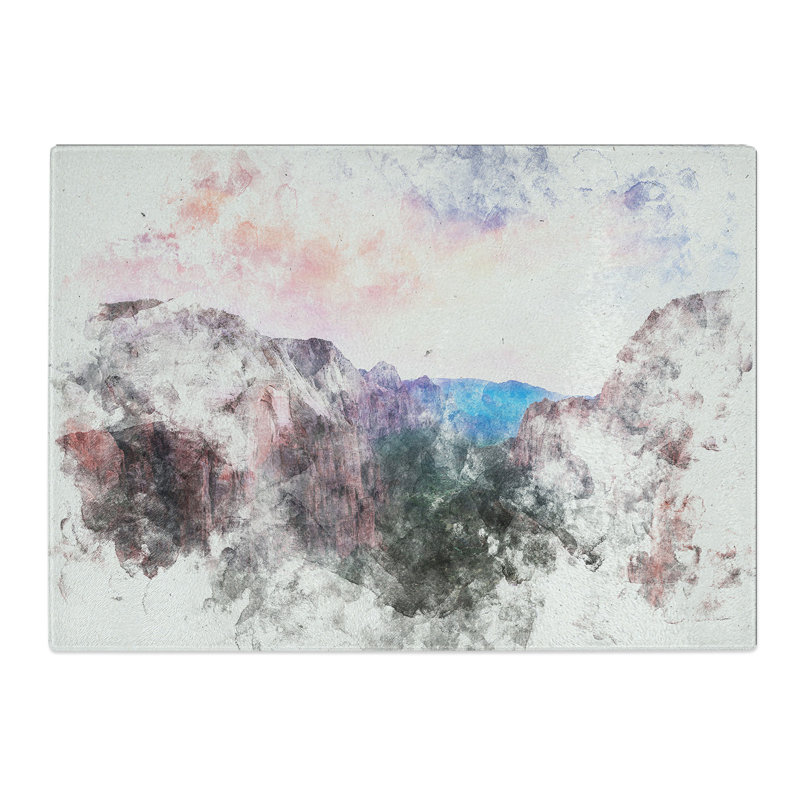 Tempered Glass View of Zion National Park in Utah Watercolour Chopping Board, 20 cm x 28.5 cm
