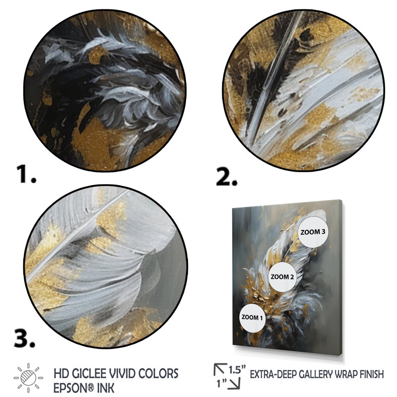 «Rossing Gold Boho Chic Feathers IV» sur impression sur toile, H 20 po x l 12 po x P 1 po, Toile tendue