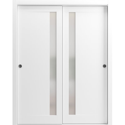 Portes coulissantes de placard Planum 0660 peintes en blanc avec rails robustes, moulures, garnitures et quincaillerie en bois massif pour portes de placard de chambre à coucher - 48 po x 80 po (2 x 24 x 80 po)