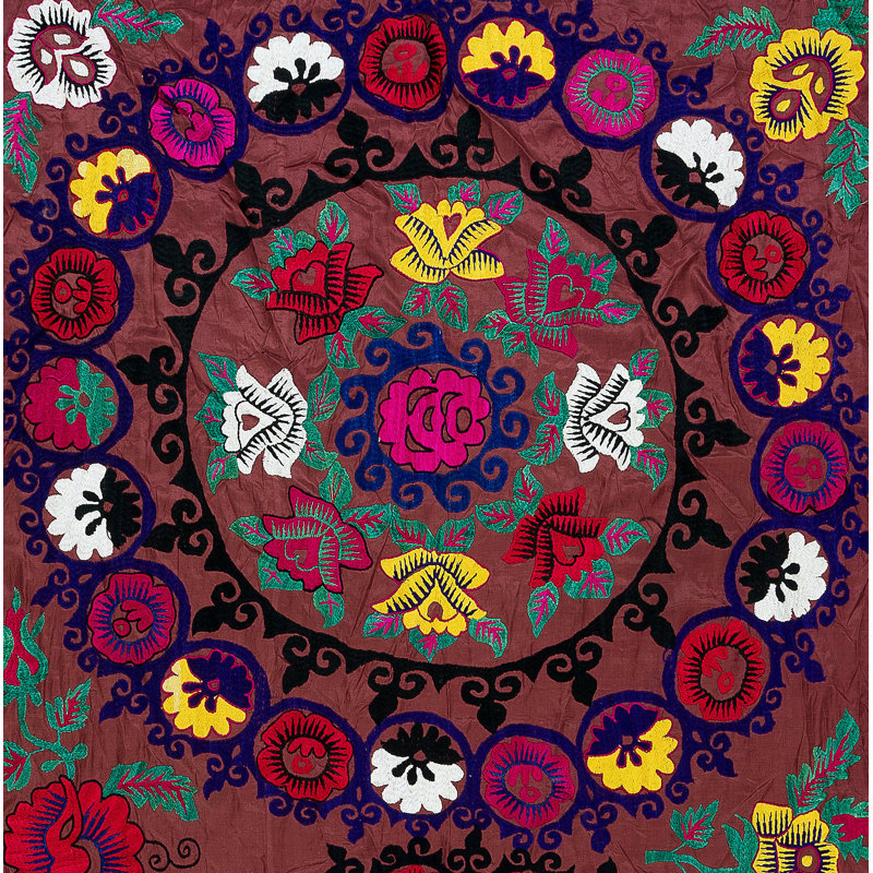 Nappe rétro de 53 x 89 po. Housse de lit en soie brodée à la main. Décoration murale décorative