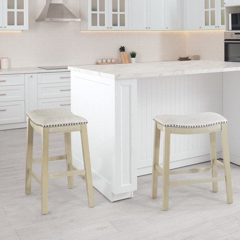 Tabouret de bar et de comptoir Clewiston, Beige, Tabouret de comptoir (assise de 24,75 po de hauteu, Blanc antique