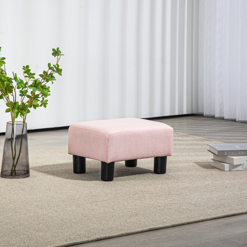 Repose-pieds en rose - Cube rembourré en lin pour le salon, siège confortable rembourré en mousse éponge 24D, structure en bois massif et 4 pieds, léger et facile à déplacer, L 15,75 po x l 11,75 po, H 9,5 po, 220 lb