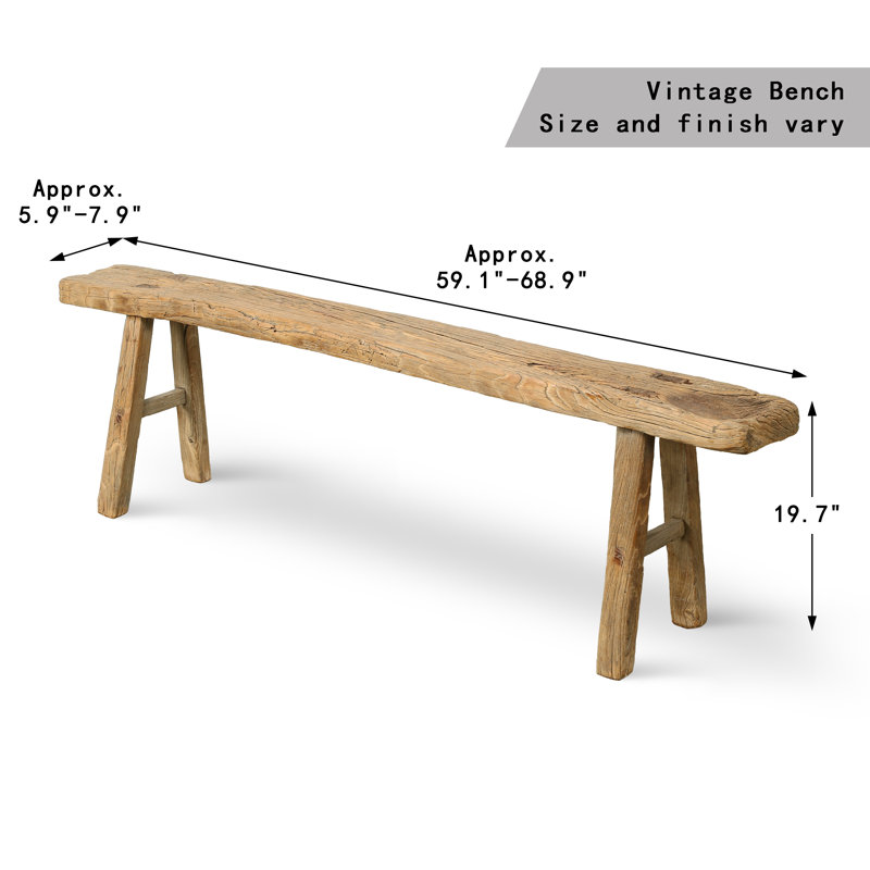 Lily's Living Vintage Noodle Bench, Weathered Natural Wood Finish , 20" H x 60" W x 5.5" D
