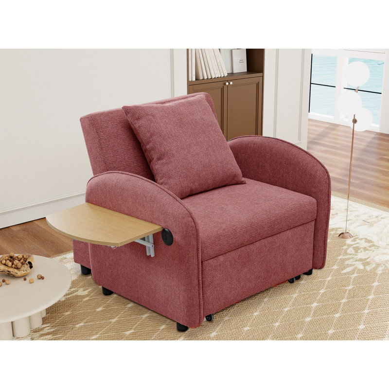 3-In-1 Convertible Sleeper Chair Bed, Pink