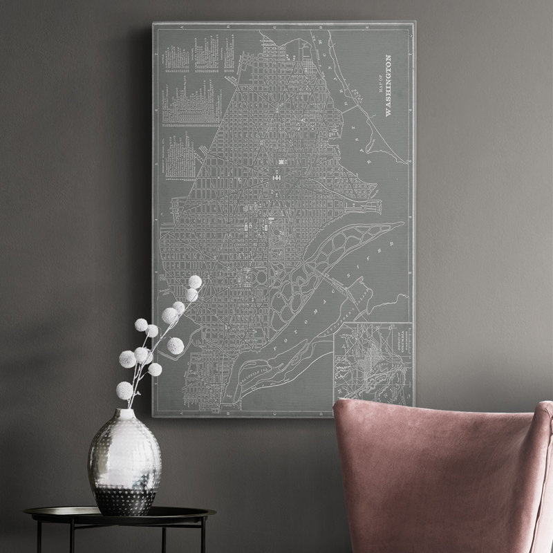 City Map Of Washington D.C. - Wrapped Canvas Print, 27" H x 16" W x 1" D