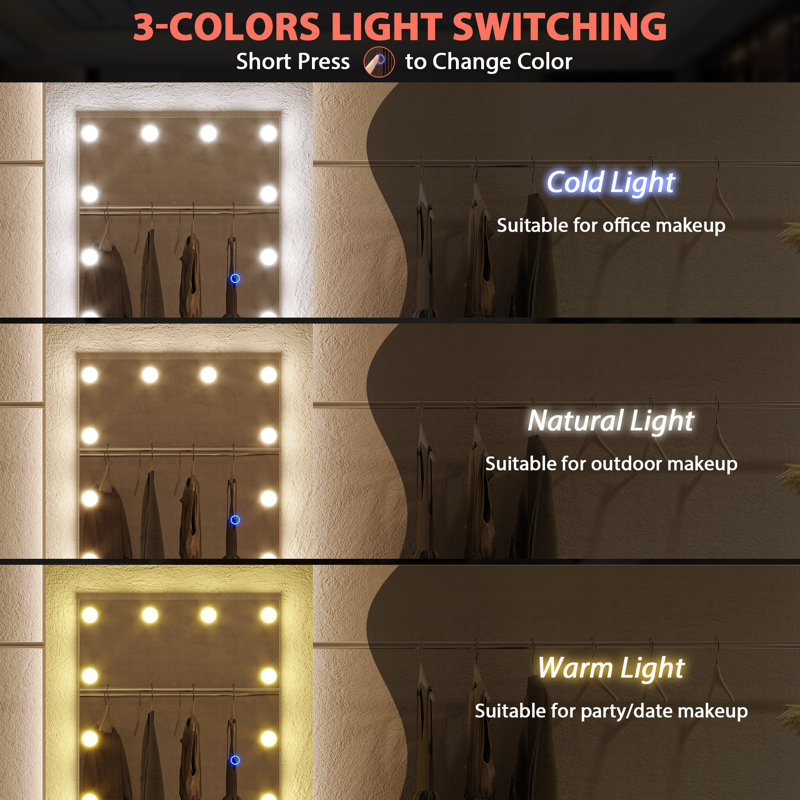 Parmjeet Metal Rectangle LED Floor Mirror, White