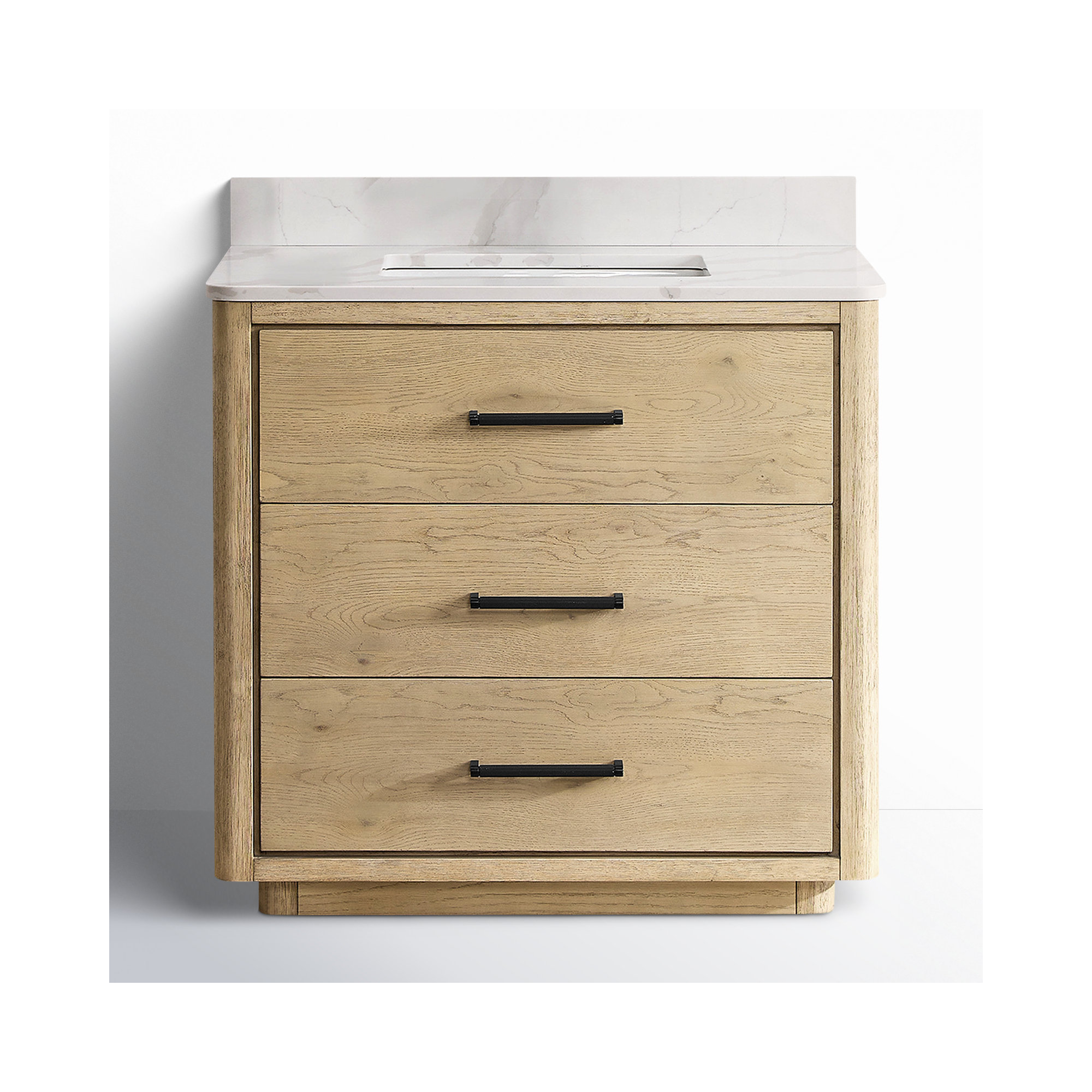 Porto 36'' Single Bathroom Vanity, Matte Black, Natural Oak