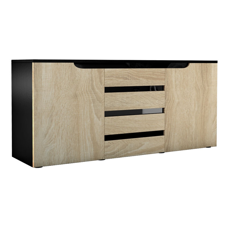 Mccusker 139cm Sideboard, Black (matt)/Oak/Black (glossy)