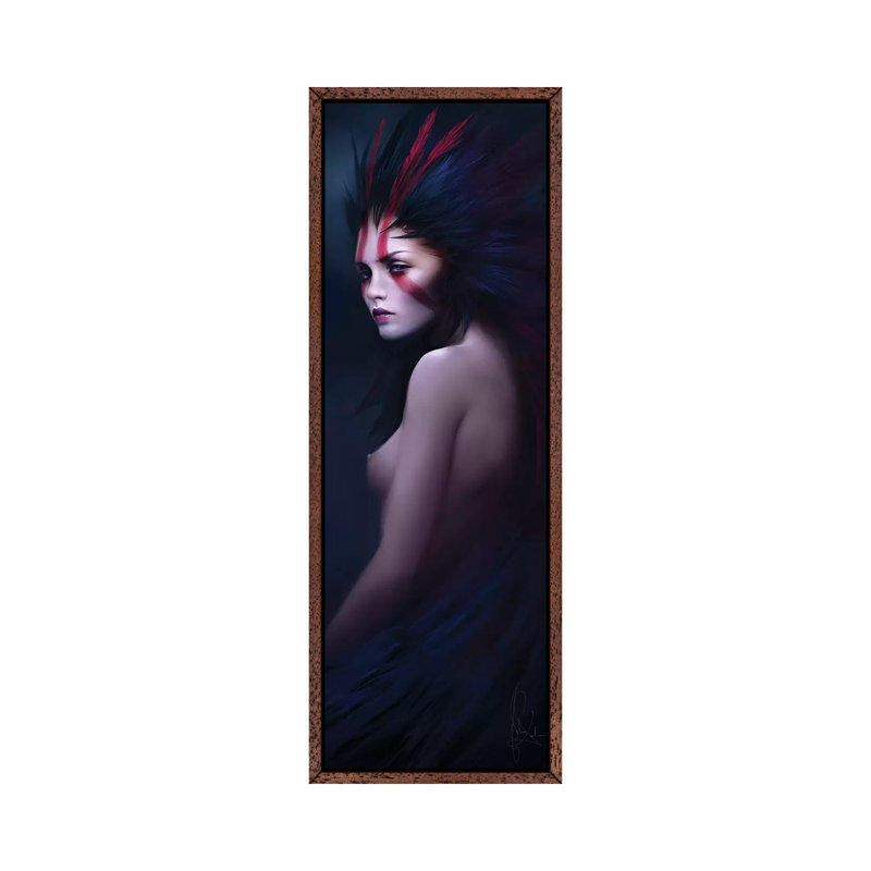 Black Swan by Melanie Delon - Panoramic Print on Canvas, 121.92 cm H x 40.64 cm W, Classic Brown Wood Framed