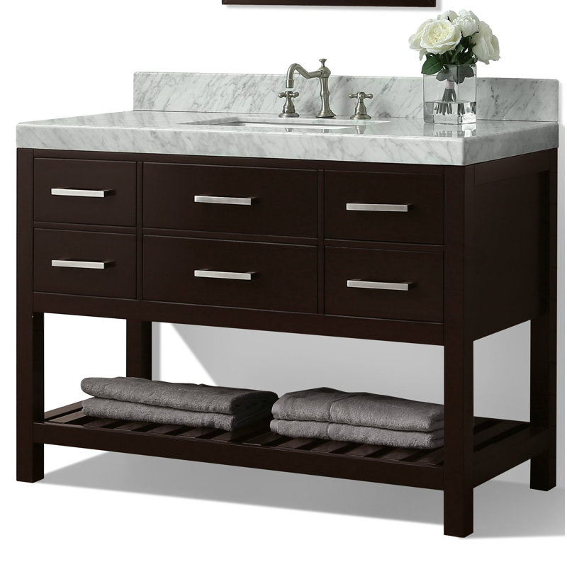 Elizabeth 48'' W Single Vanity, Sapphire Gray/Brushed Nickel, Carrara White Marble