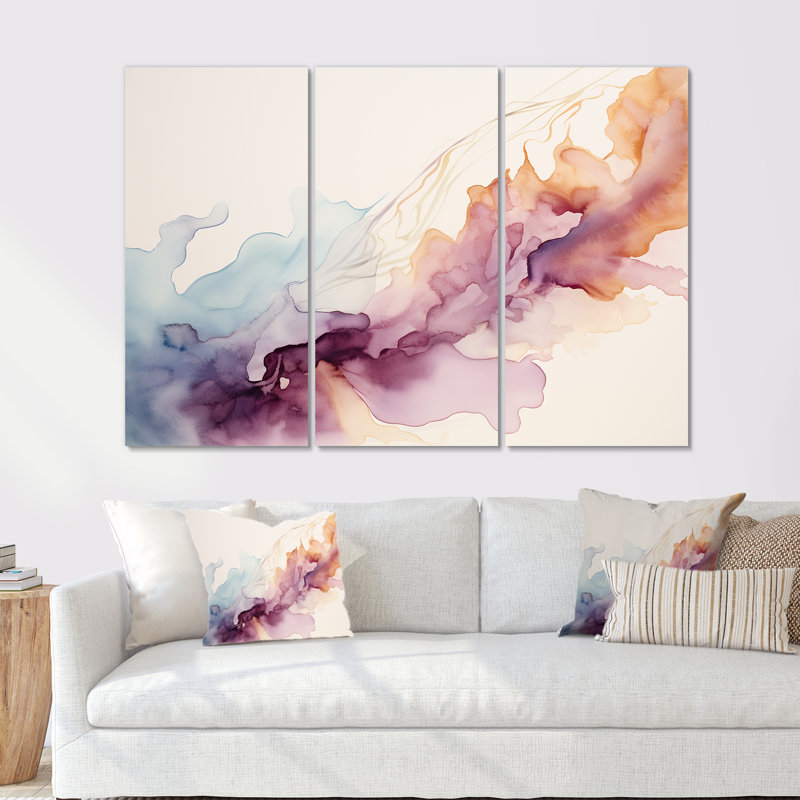 Concettina - ensemble d'art mural abstrait à encre liquide, Toile tendue, H 40 po x l 60 po x P 1 po