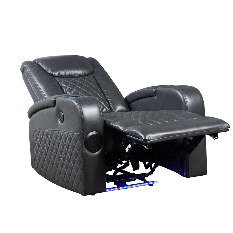 Fauteuil inclinable électrique en cuir gris foncé Aire Power Motion avec Bluetooth, chargeur sans fil et porte-gobelet