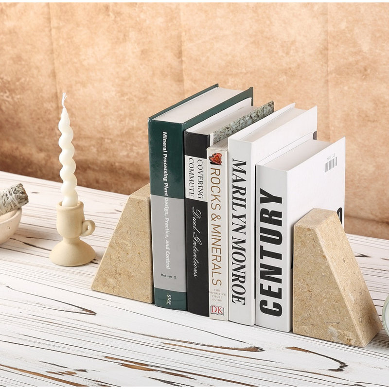 Serre-livres en marbre (ensemble de 2), H 2,54 po x l 5,93 po x P 3,98 po, Jaune pâle
