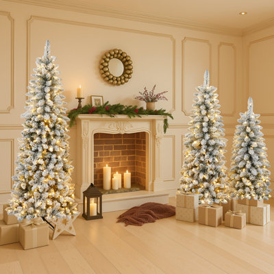 Ensemble d'arbre de Noël artificiel enneigé 3 lumières avec 3 lumières, 4 pi 5 pi 6 pi, décoration de Noël
