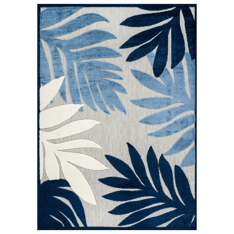 Palm Ivory/Navy Indoor/Outdoor High-Low Area Rug, Rectangle 7'10" x 10', Navy
