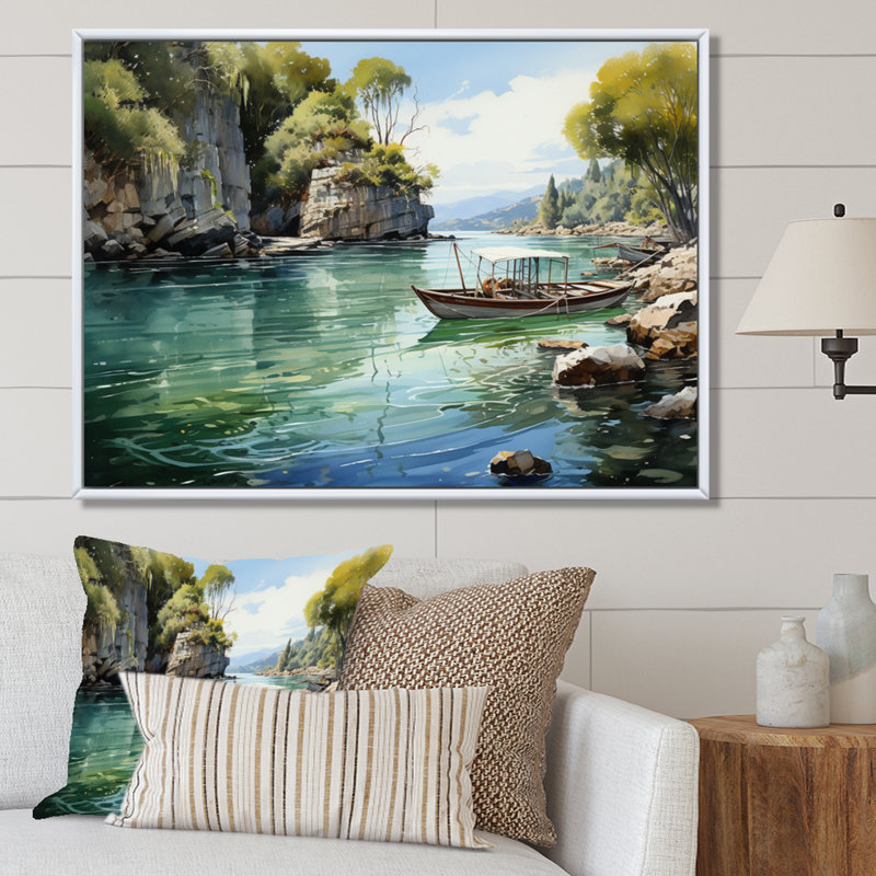 " Boat In Vietnam Tropical Paradise ", H 30 po x l 40 po x P 1,5 po, Cadre flottant blanc