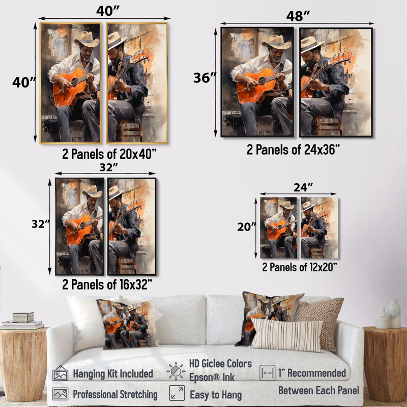 Orange noir, musique harmonieuse Duo I - grande musique sur toile, Noir, H 36 po x l 48 po, Impression encadrée flottante