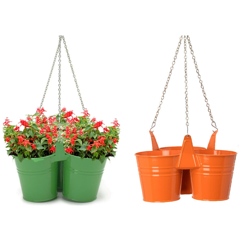 Jardinière suspendue en acier galvanisé émaillé, Vert pomme / tangerine, H 24 po x l 11 po x P 11 po