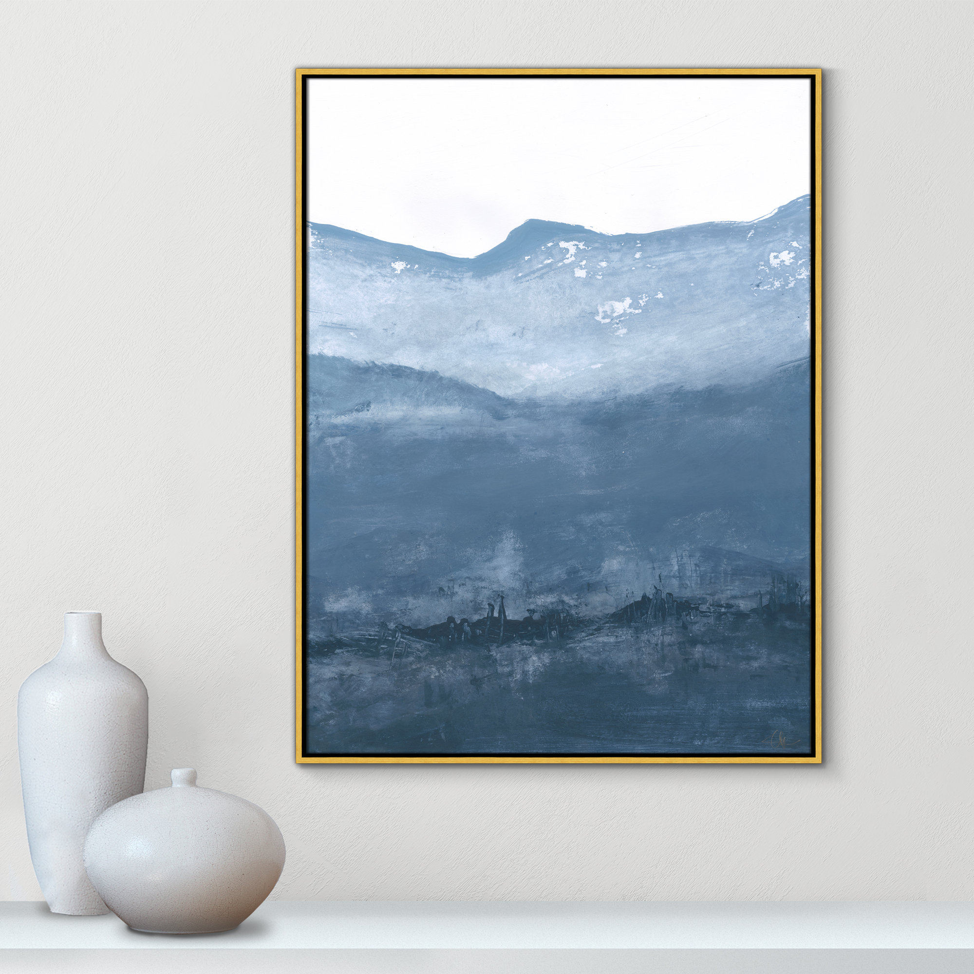 Into the Blue Horizon 1 by Filippo Ioco - Floater Frame Print on Canvas, 41.5" H x 31.5" W, Gold