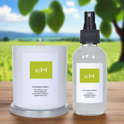 A: H bougie parfumée Melon Honeydew avec porte-verre
