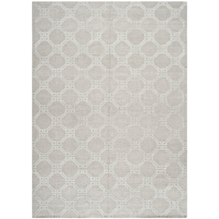 Tibetan Geometric Hand-Knotted Silver Area Rug