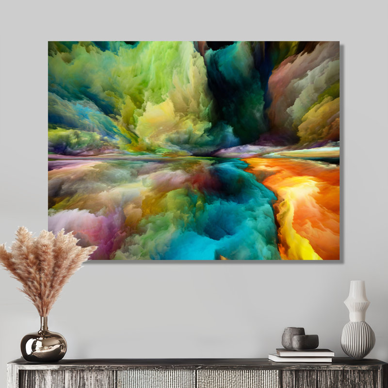 Antonio Antonio, dégradés colorés de montagnes et de nuages surréels - peinture sur toile, H 30 po x l 40 po, Toile tendue