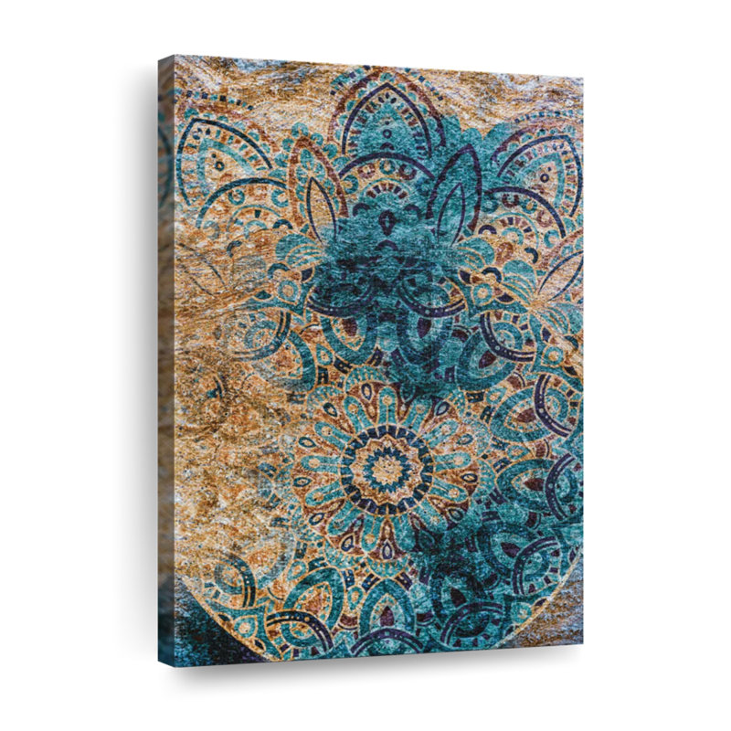 Mandala boho rétro sur toile, H 48 po x l 32 po x P 1,25 po