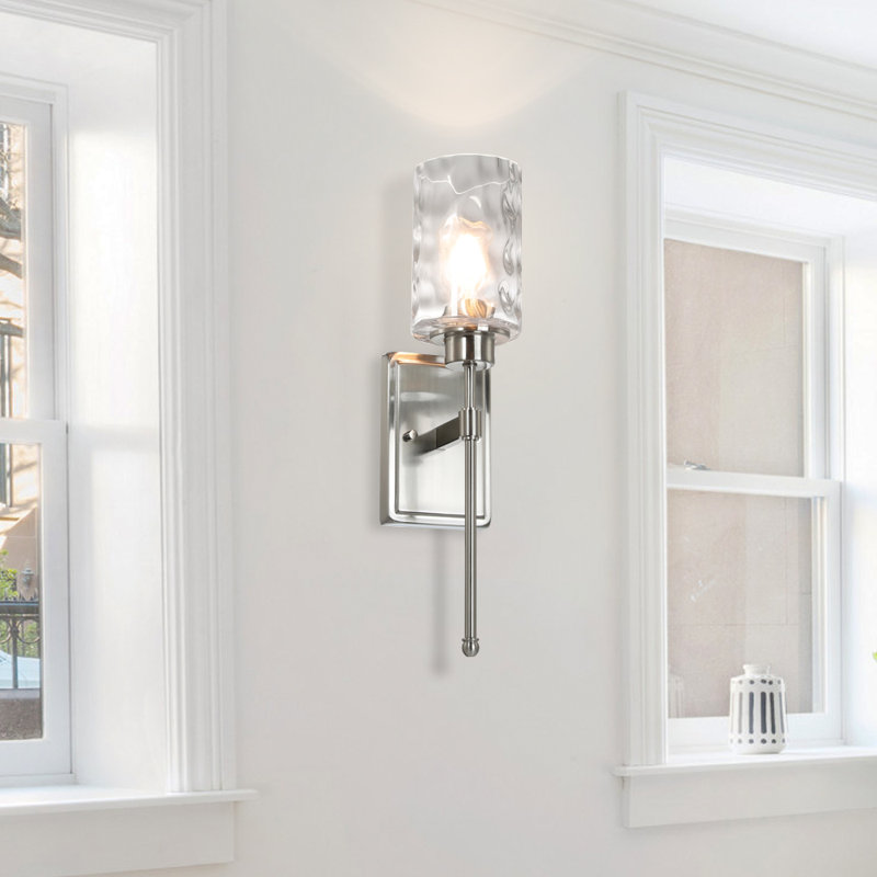 Applique murale 1 lumière avec verre, meuble-lavabo moderne Pieternella, Nickel brossé