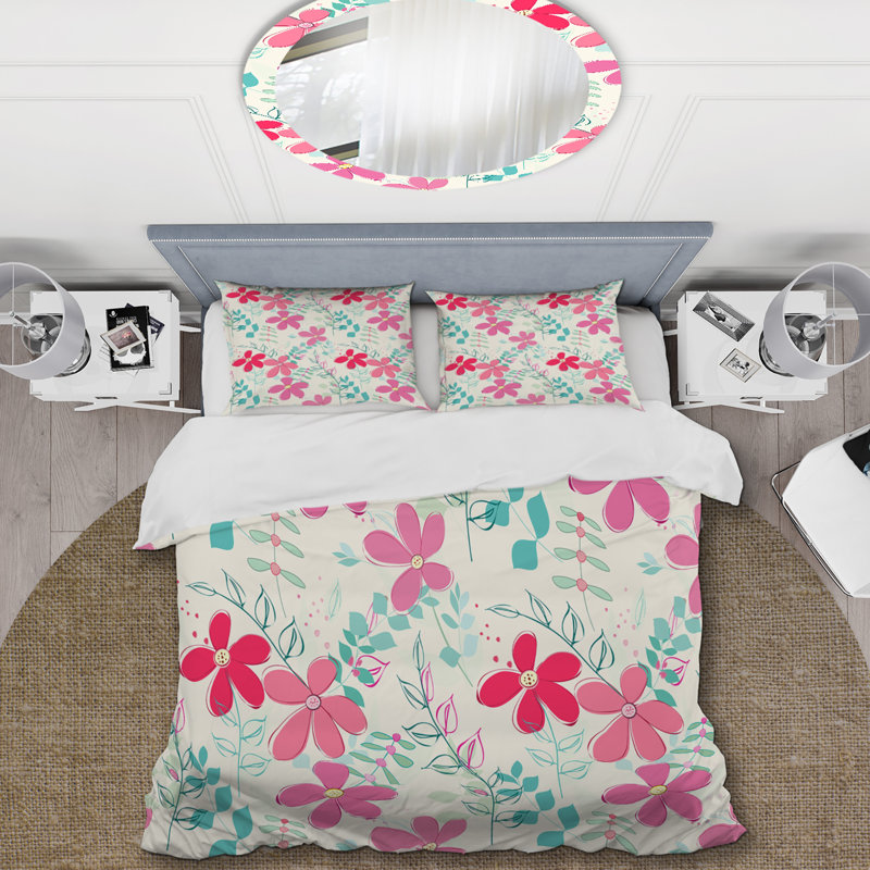 Fleurs roses - Ensemble de housse de couette floral - Polyester en microfibre