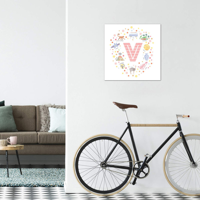 Lettre V - impression d'art graphique, Pas de tapis, Toile tendue, H 12 po x l 12 po x P 0,75 po