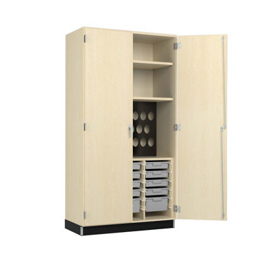 Armoire à fournitures d'art diversifiée Perspectives, l 44 po x P 22 po x H 84 po, rangement scolaire, verrouillable, bois massif clair, 15 bacs. Peut contenir 29 pots de peinture en aérosol, fabriqué aux États-Unis