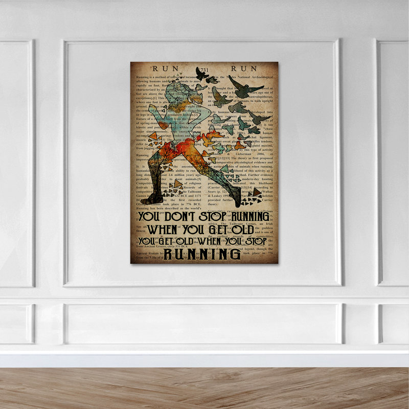 Running Woman - You Don't Stop Running When You Get Old Gallery Wrapped Canvas - Sport Illustration Decor, Brown Living Room Decor